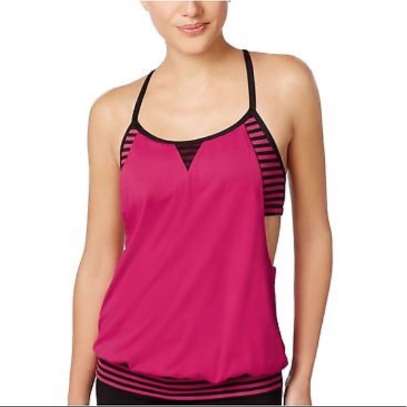 Nike Solid & Striped Layered Tankini Top Size S‎ NWT